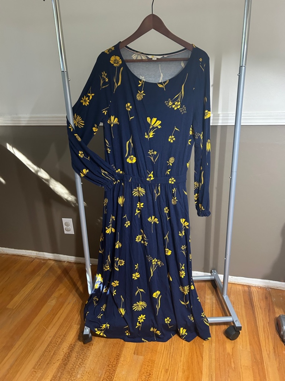Boden Navy Maxi Dress with Yellow Floral Print